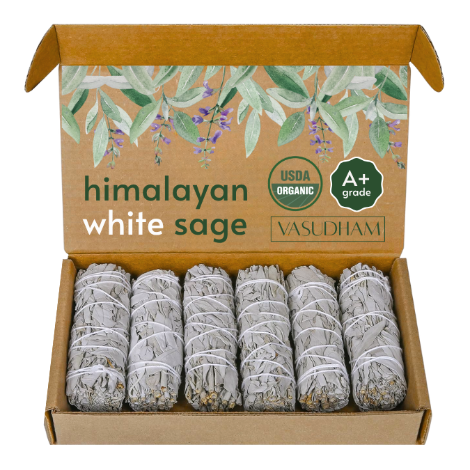 Natural Himalayan White Sage Smudging Stick Bundles for Negative Energy Removal, Cleansing and Replenishment