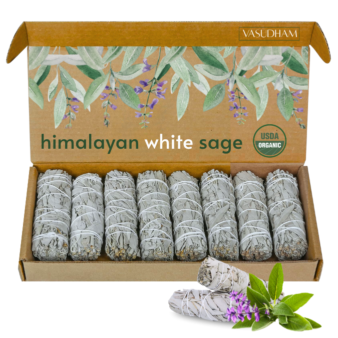 Natural Himalayan White Sage Smudging Stick Bundles for Negative Energy Removal, Cleansing and Replenishment