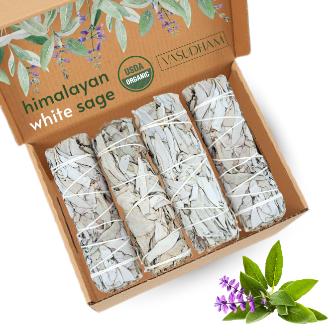 Natural Himalayan White Sage Smudging Stick Bundles for Negative Energy Removal, Cleansing and Replenishment