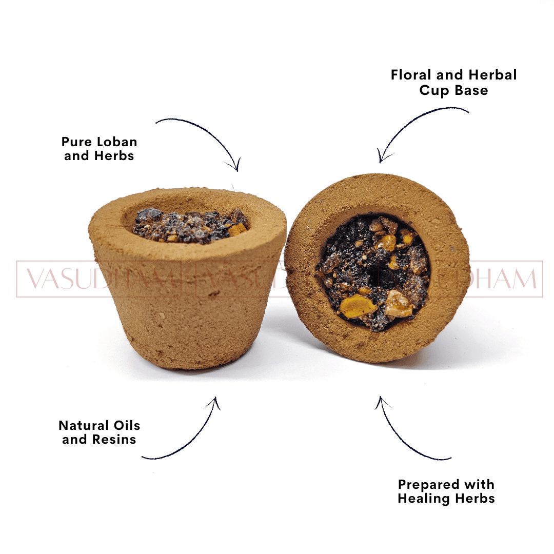 Premium Cow Dung Sambrani Cups with Guggul, Loban, and Ayurvedic Herbs - Charcoal Free Havan Cups