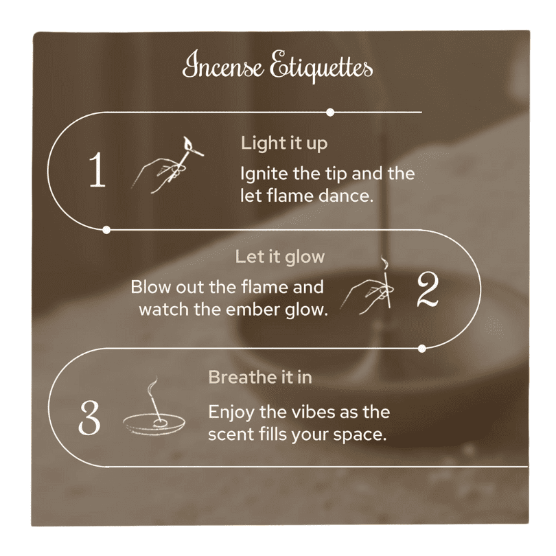 Incense etiquette guide with steps on how to light and use incense.