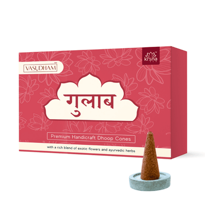 100% Organic Handicraft Rose Fragrance Incense Cones Gulab Dhoopbatti - 60 Gm