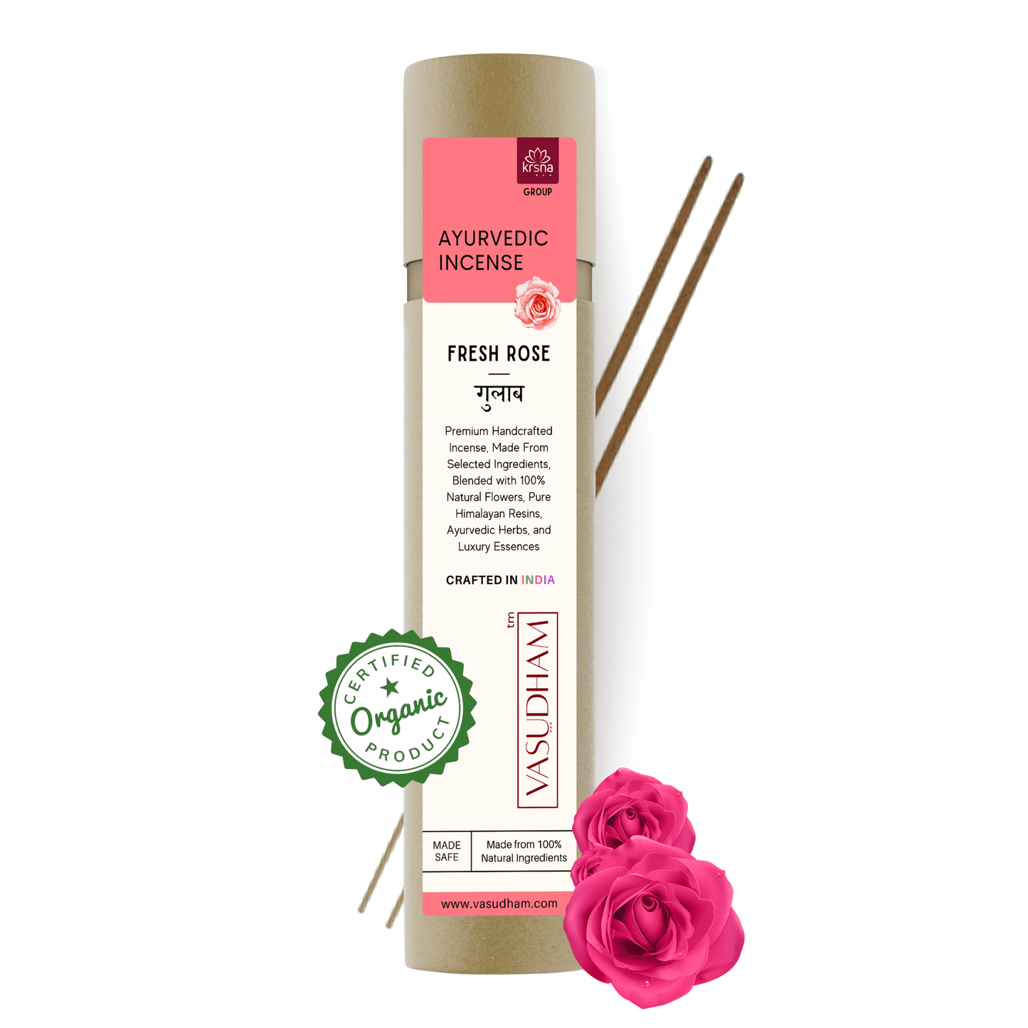 100% Organic Charcoal Free Handicraft Rose Incense Sticks Natural Agarbatti - 100 Gm