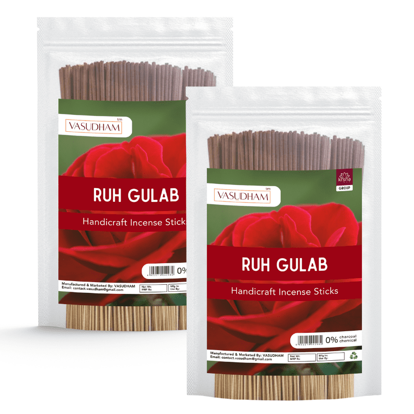 Premium Ruh Gulab Incense Sticks Zipper Pack 100% Organic Agarbatti - 200 Gm