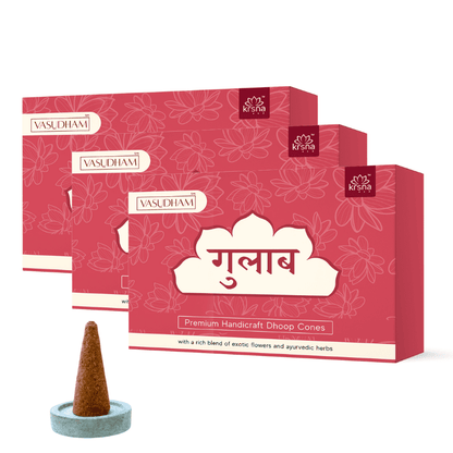 100% Organic Handicraft Rose Fragrance Incense Cones Gulab Dhoopbatti - 60 Gm