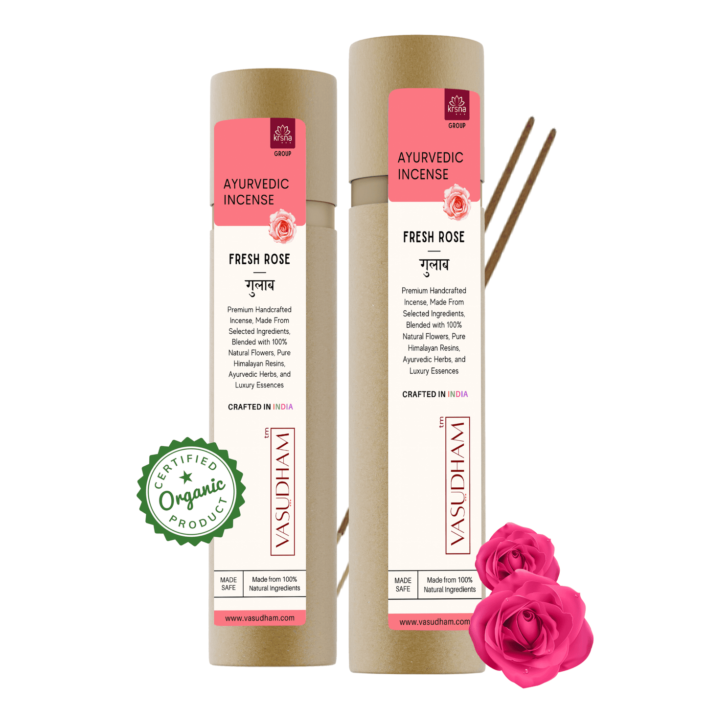 100% Organic Charcoal Free Handicraft Rose Incense Sticks Natural Agarbatti - 100 Gm