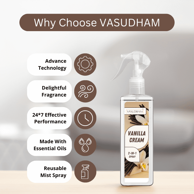 Vanilla Cream Air Spray for Therapeutic Relaxing and Calming Vibes | Room Freshener and Fabric/ Linen Spray - 200 ML