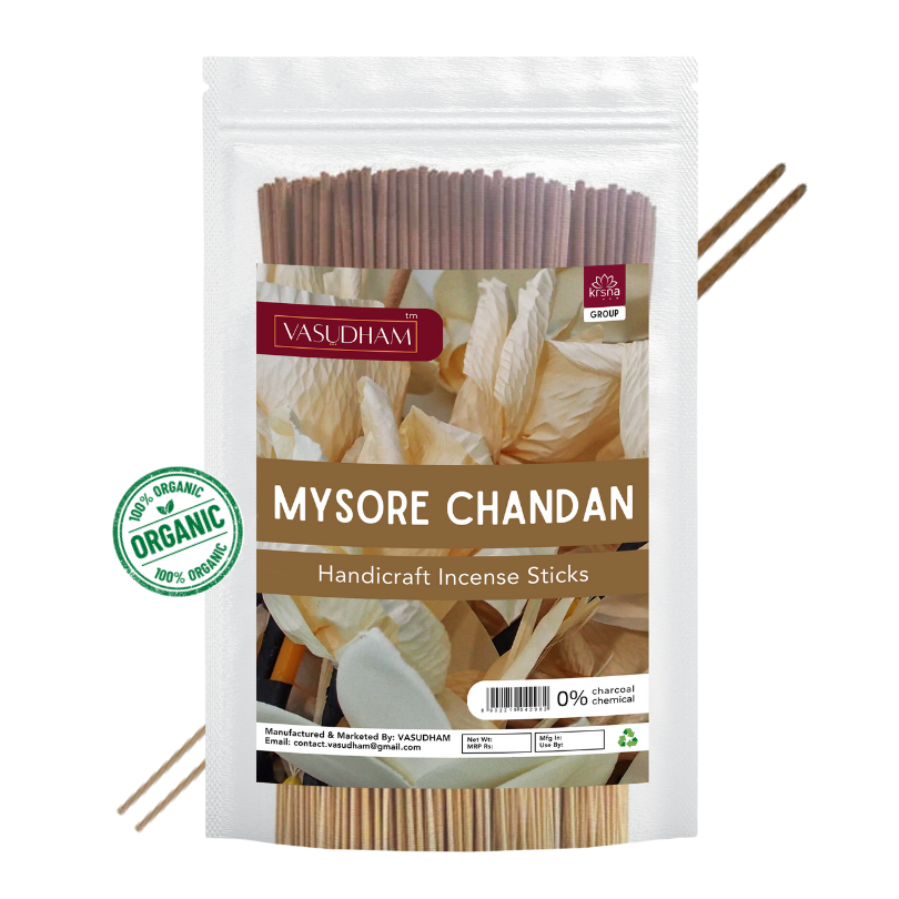 Premium Mysore Chandan Incense Sticks Zipper Pack 100% Organic Agarbatti - 200 Gm