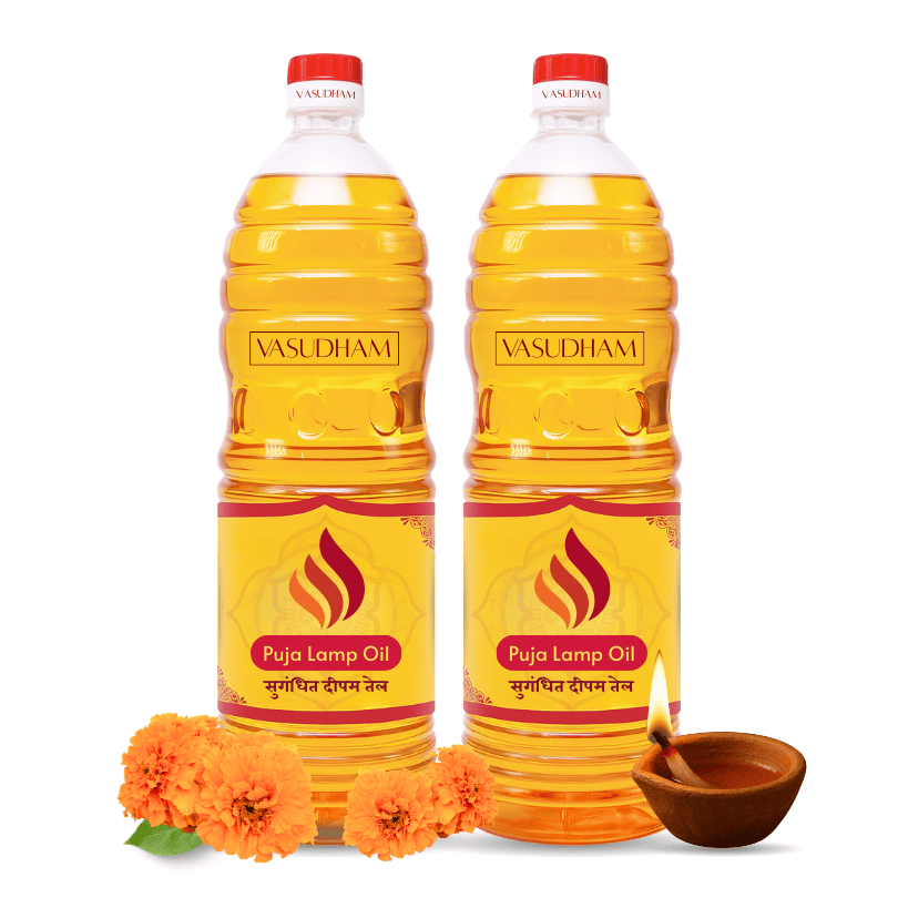 Puja Dipam Oil with Jasmine Fragrance 100% Pure Blend of 5 Auspicious Oils | Long Lasting Smoke-Free Lamp Oil | Non-Edible