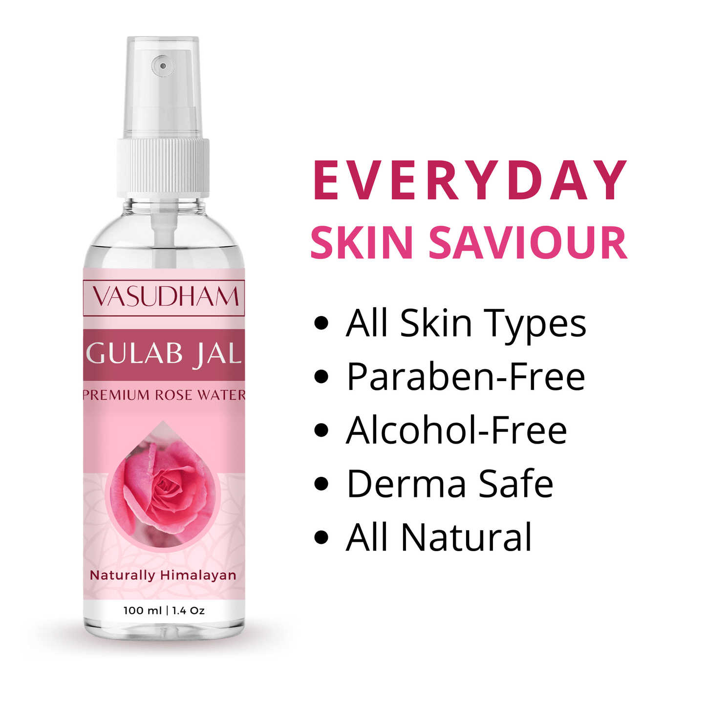 100% Pure Damask Rose Water, Skin Toner, Organic Gulab Jal - 100 ML