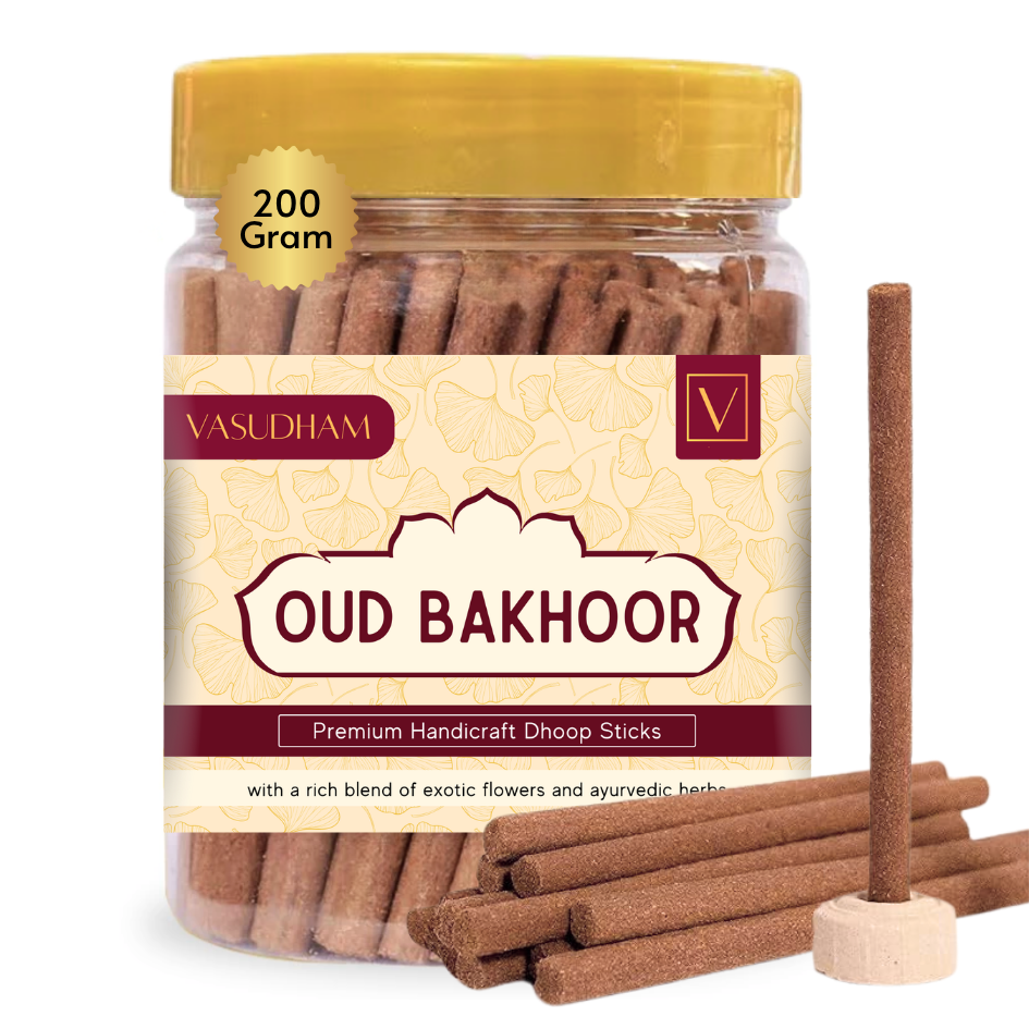 Oud Bakhoor Natural Dhoop Sticks Jar | Premium Organic Incense with Essential Oils for Puja, Meditation, and Aromatherapy - 200 Gm