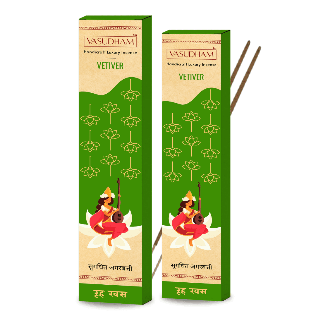 Natural Vetiver Incense Sticks Premium Agarbatti 100% Pure Ayurvedic - 30 Sticks