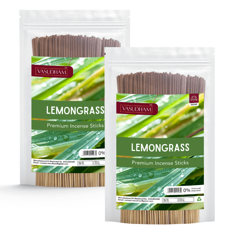 Premium Lemongrass Incense Sticks Zipper Pack 100% Organic Agarbatti - 200 Gm