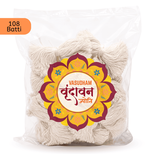 Vrindavan Jyoti 108 Taar Cotton Wick (Diya Batti) Made with Cow Milk for Special Puja - Pack of 6