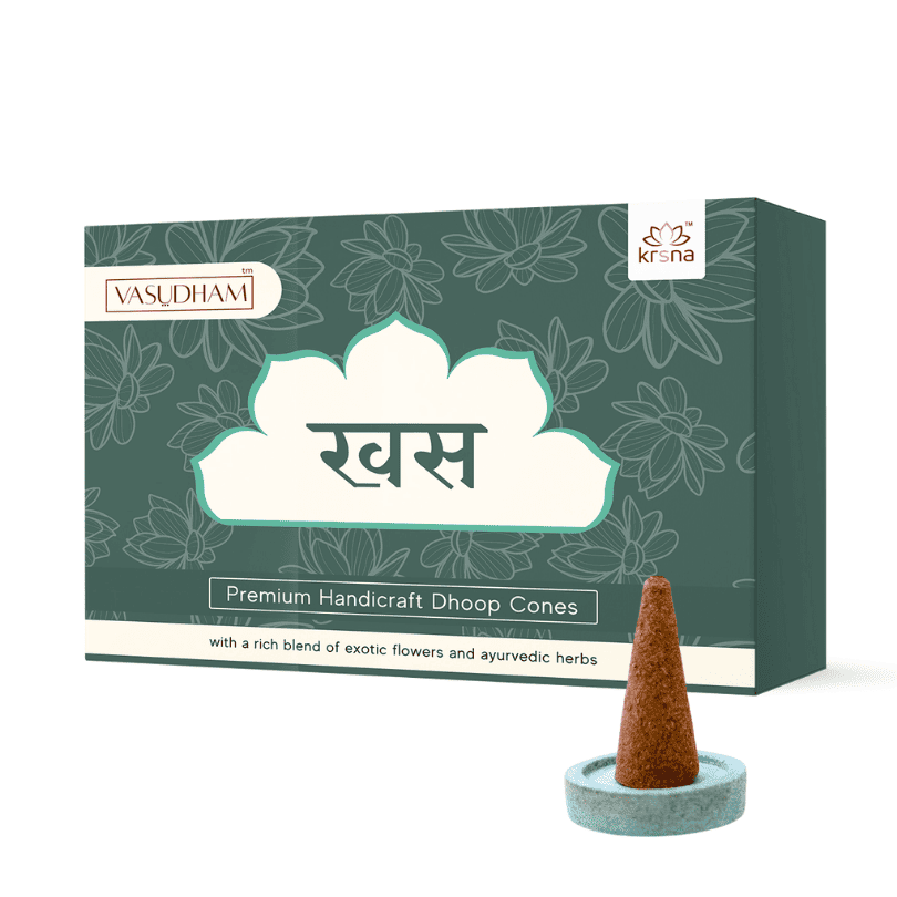 100% Organic Handicraft Khus Fragrance Incense Cones Vetiver Dhoopbatti - 60 Gm