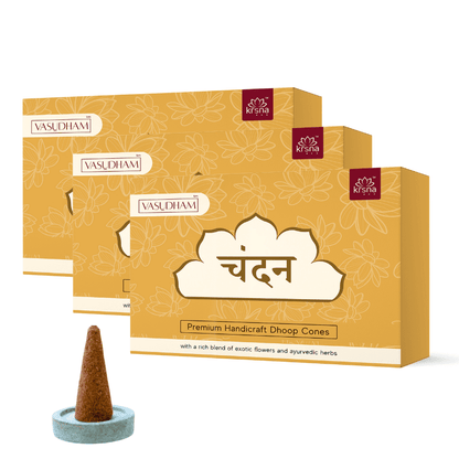 100% Organic Handicraft Sandalwood Incense Cones Chandan Dhoopbatti - 60 Gm