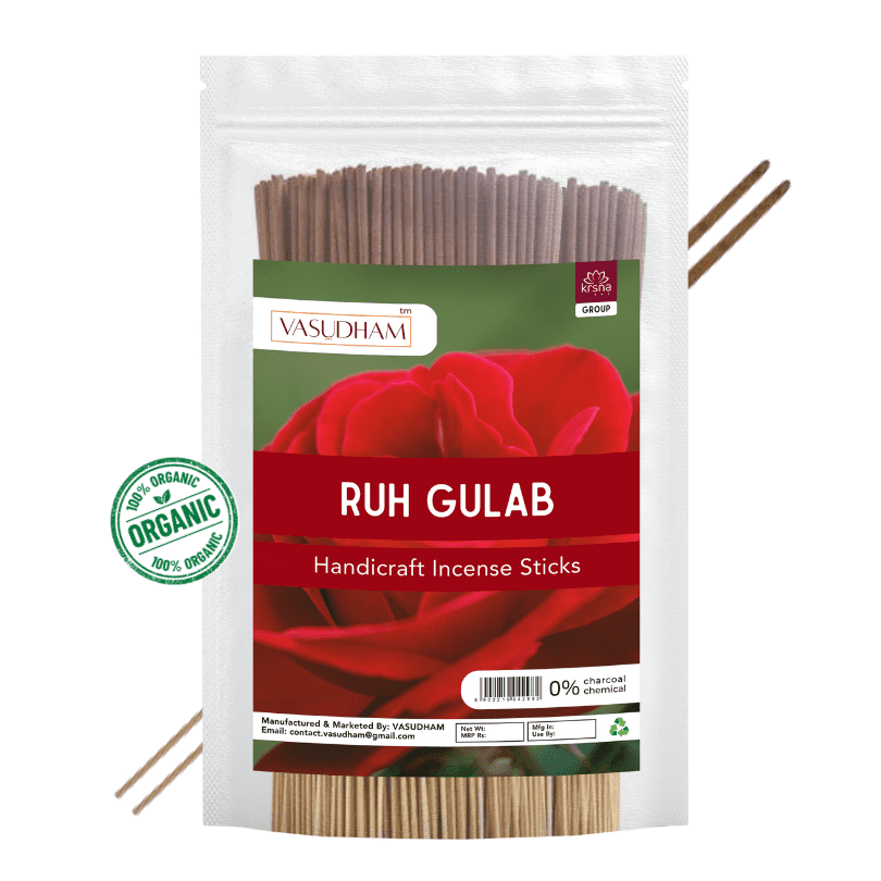 Premium Ruh Gulab Incense Sticks Zipper Pack 100% Organic Agarbatti - 200 Gm