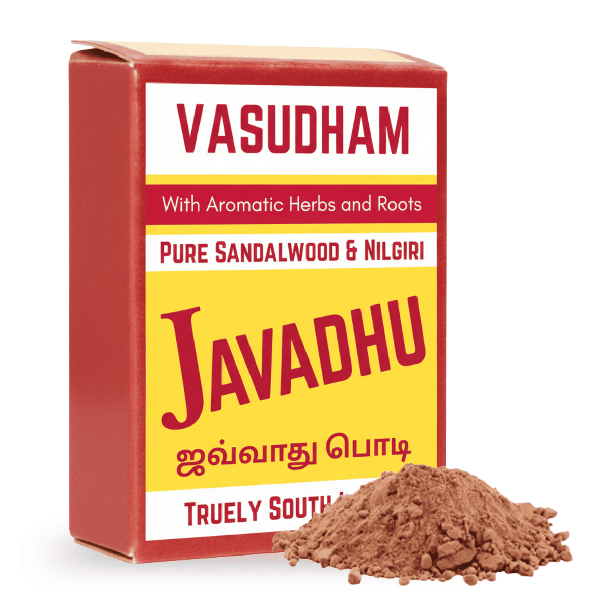 Box of Vasudham Javadhu with sandalwood powder on a white background