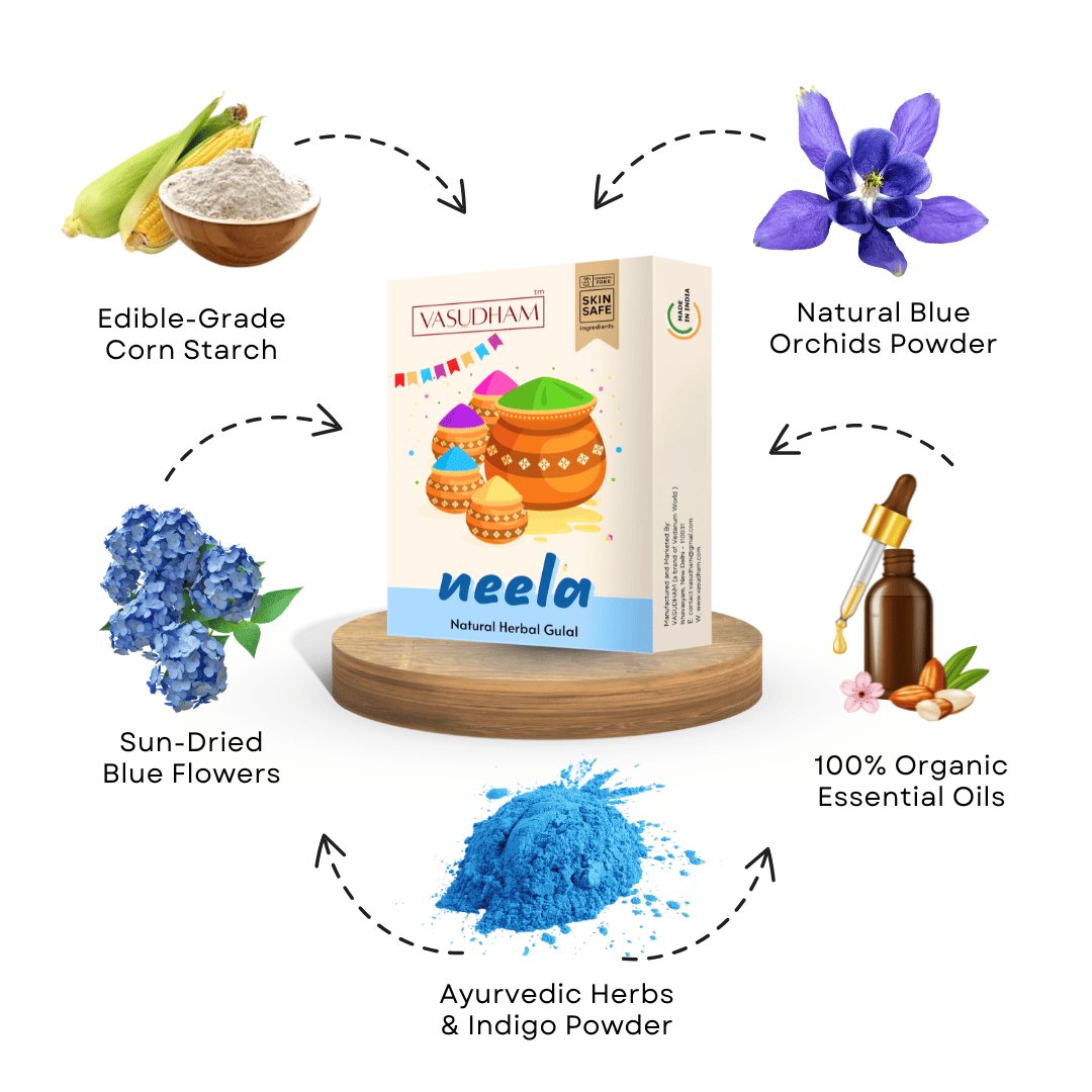 Blue Holi Color 100% Organic Herbal Gulal | Holi Ke Rang Made from Flowers and Herbs - 100 Gm