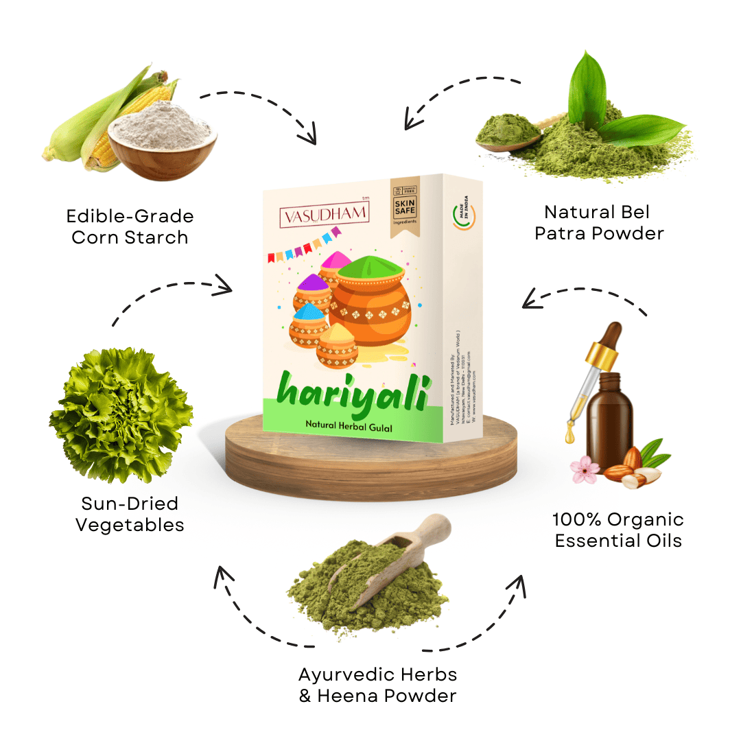 Green Holi Color 100% Organic Herbal Gulal | Holi Ke Rang Made from Flowers and Herbs - 100 Gm
