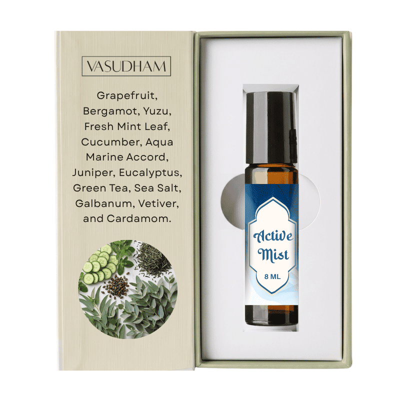 Vasudham Active Mist Roll-On Perfume with packaging