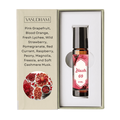 Bottle on Vasudham Blush 69 Roll-On Pefume with Box