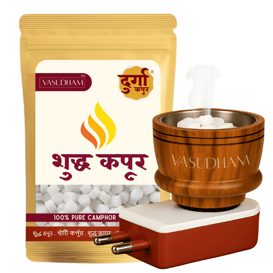 Premium A++ Grade Organic Kapur 100% Pure Camphor Tablets for Puja Rituals and Aromatherapy with Wooden Kapur Daani - 500 Gm
