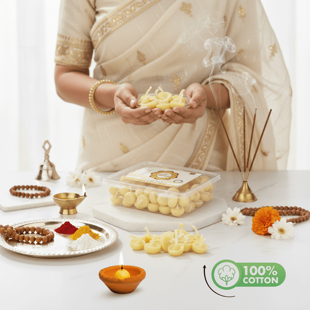 Pure Cow Ghee Cotton Wicks | 100% Wax Free Ghee Diya for Puja, and Aarti | Lab Tested | 100 Pc