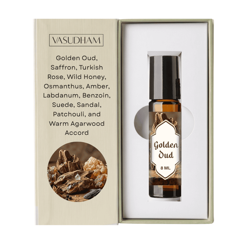 Box of Vasudham Golden Oud Roll-On Perfume