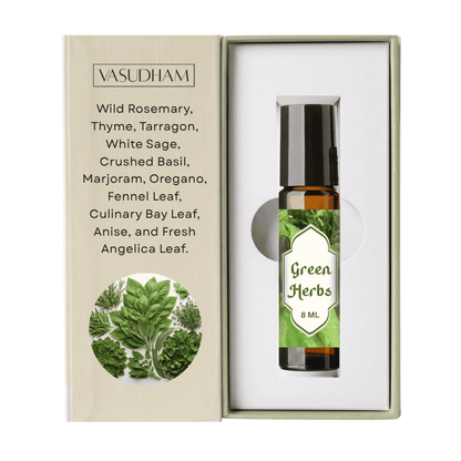 Bottle of Vasudham Green Herbs Roll-On Perfume with Box
