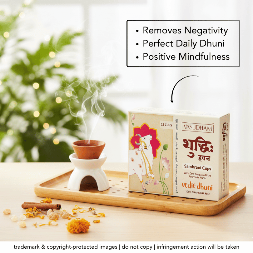 Cow Dung Sambrani Havan Cups with Guggul, Loban, and Ayurvedic Herbs - Charcoal Free