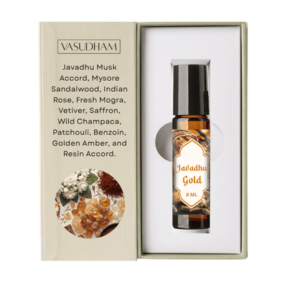 Vasudham Javadhu Gold Roll-On Perfume with a Beinge Box and Amber Bottle 8 ML