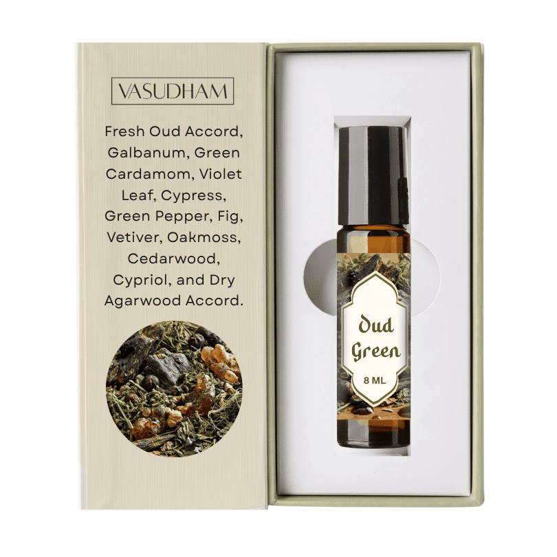 Box of Vasudham Oud Green Roll-On Perfume