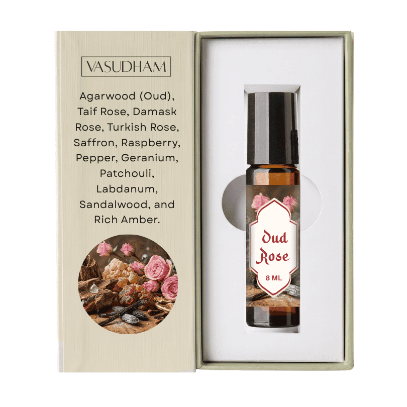 Box of Vasudham Oud Rose Roll-On Perfume