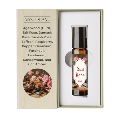 Box of Vasudham Oud Rose Roll-On Perfume