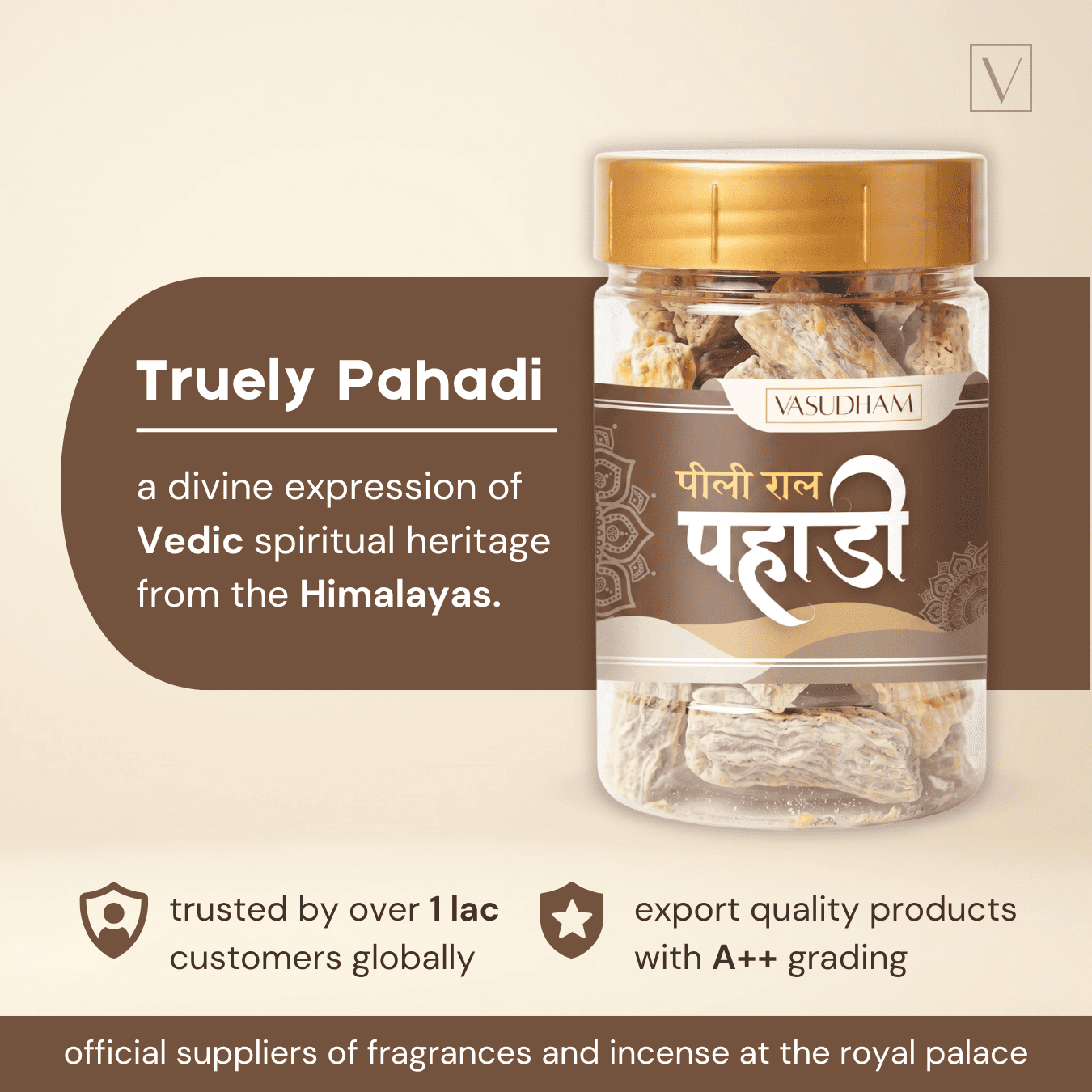 Jar of 'Truely Pahadi' with branding and product description on a beige background