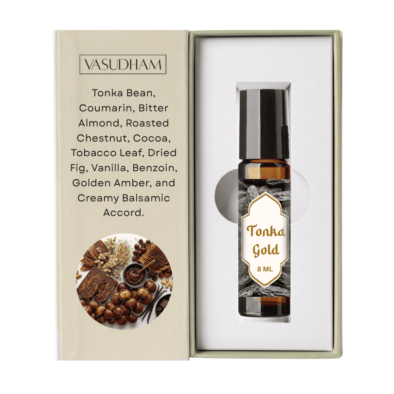 Vasudham 8 ML Tonka Bean Roll-On Perfume Amber Bottle