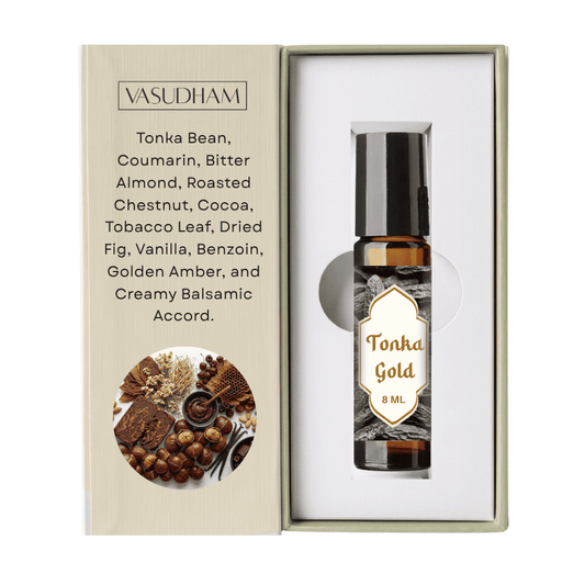 Vasudham 8 ML Tonka Bean Roll-On Perfume Amber Bottle