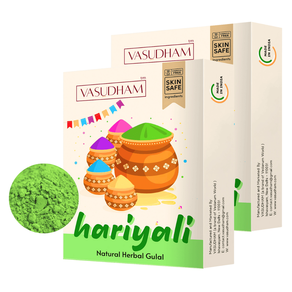Green Holi Color 100% Organic Herbal Gulal | Holi Ke Rang Made from Flowers and Herbs - 100 Gm