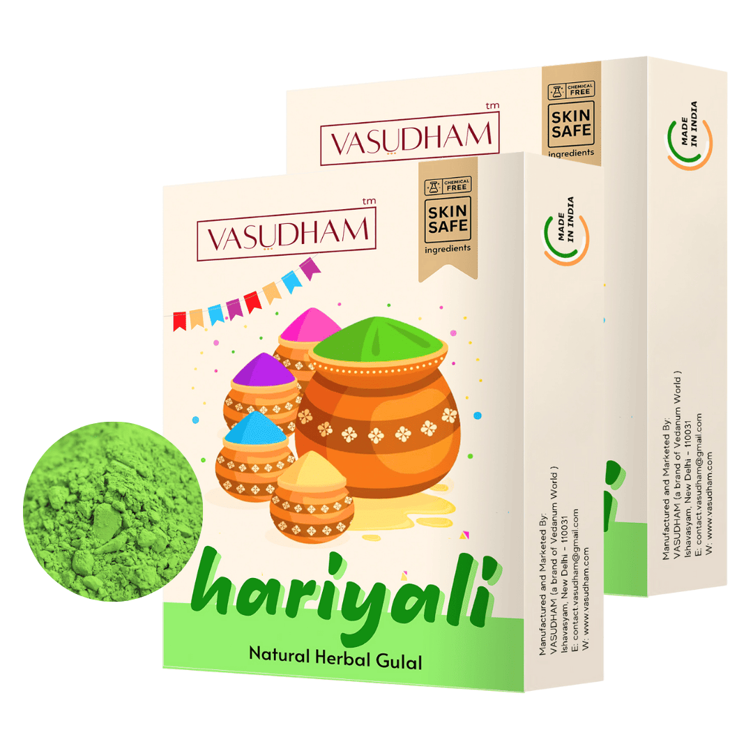 Green Holi Color 100% Organic Herbal Gulal | Holi Ke Rang Made from Flowers and Herbs - 100 Gm