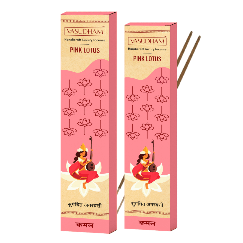 Pink Lotus (Kamal) Handicraft Incense Sticks | Charcoal Free Premium Agarbatti - Combo (60 Sticks)